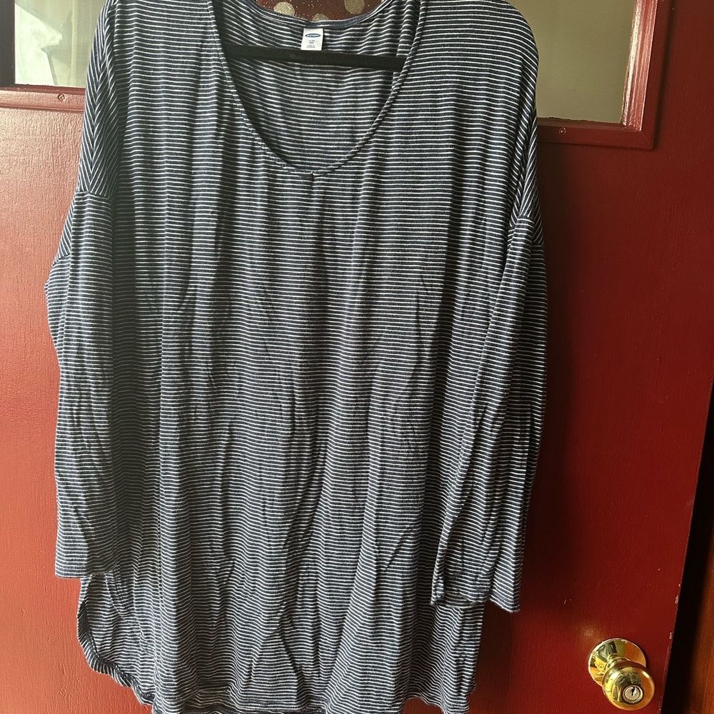 Old Navy Luxe Blue and White Striped Long Sleeve Top